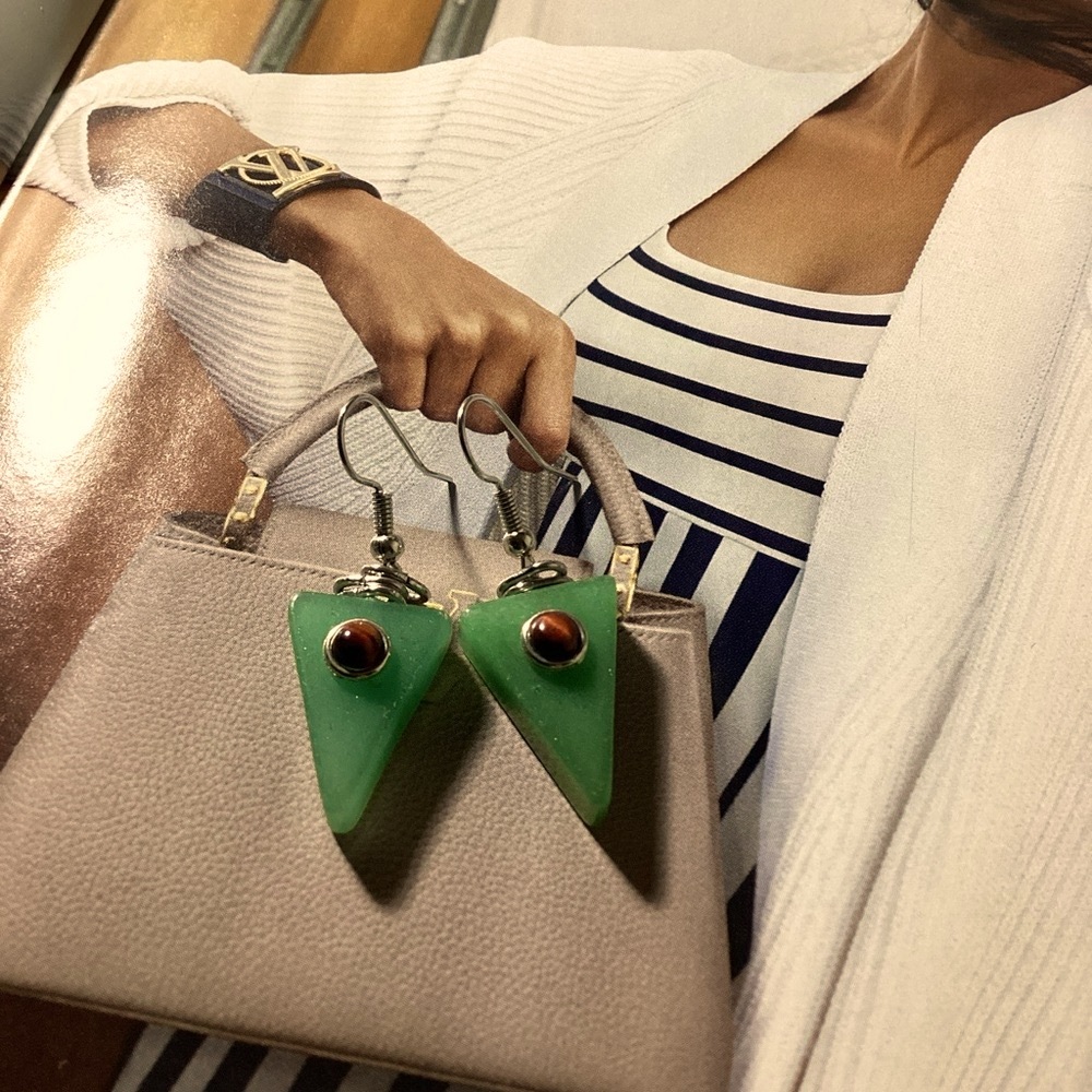Silver Aventurine Geometric Earrings